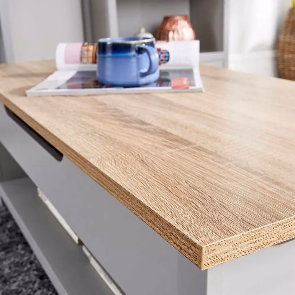 Home Source Avon Lift Up Coffee Table with Oak Top in Grey – 3