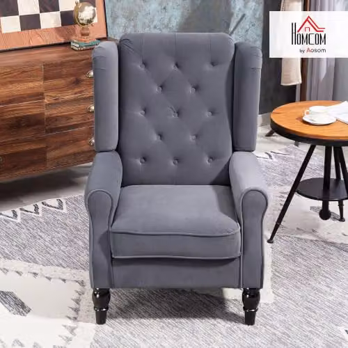 HOMCOM Retro Wingback Accent Armchair in Grey Velvet with Solid Wood Frame – 7