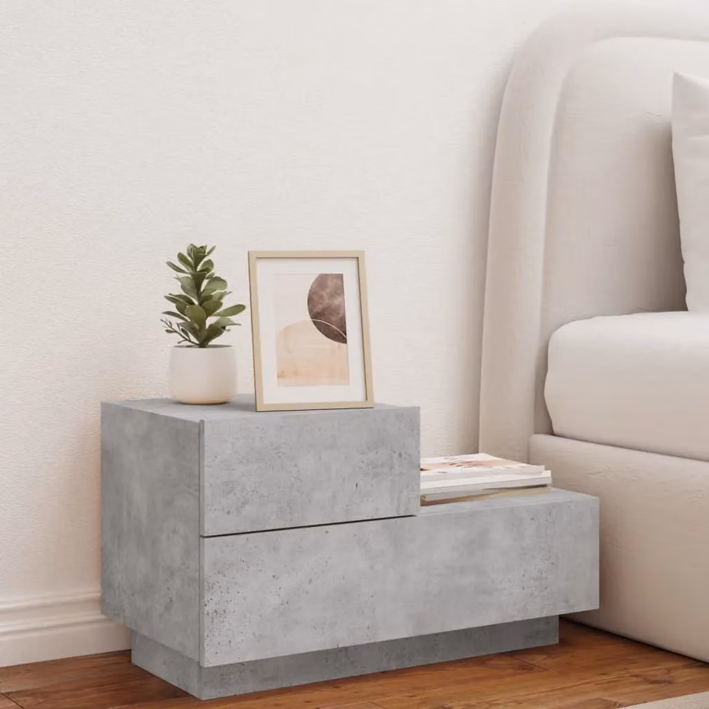 Berkfield Home Bedside Cabinet with Integrated LED Lights in Grey, W/D/H: 70 x 36 x 40.5 cm – 3