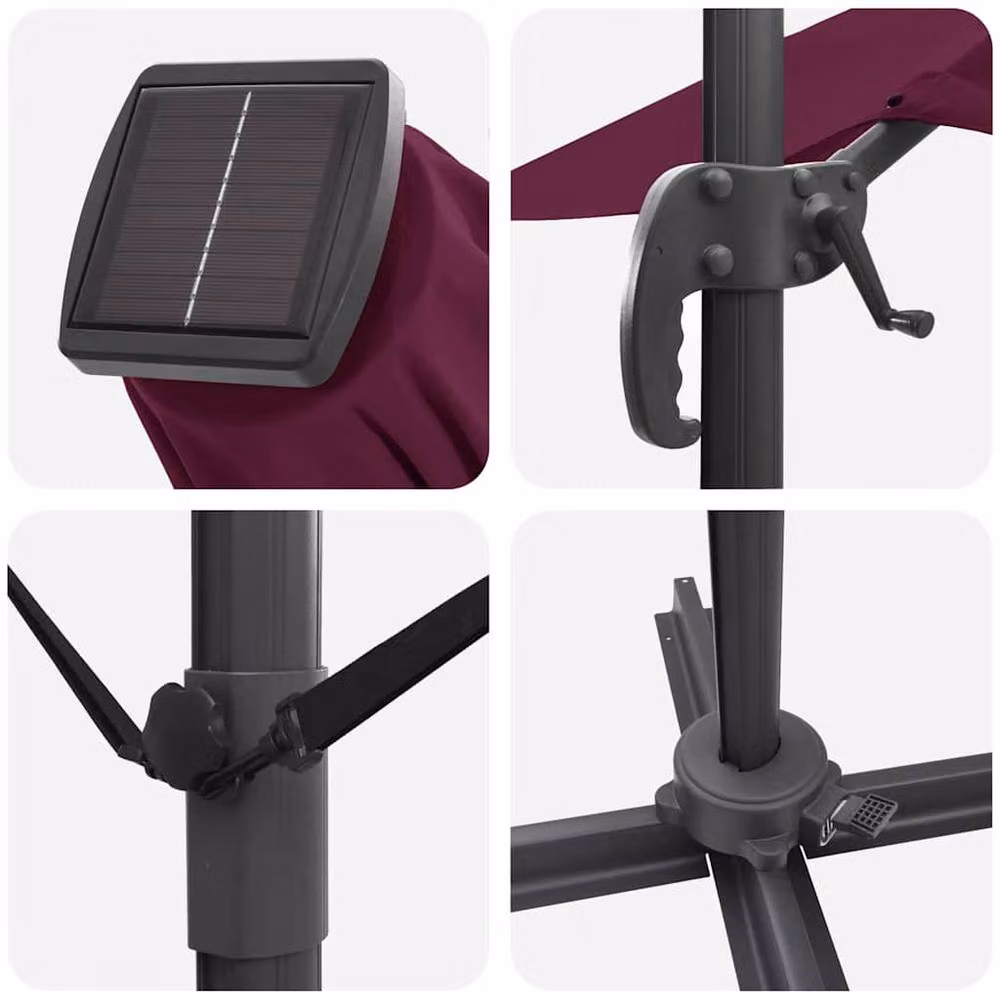 Berkfield Home Roma Cantilever Parasol with LEDs in Bordeaux Red, W/D/H: 352 x 251 x 265 cm – 6