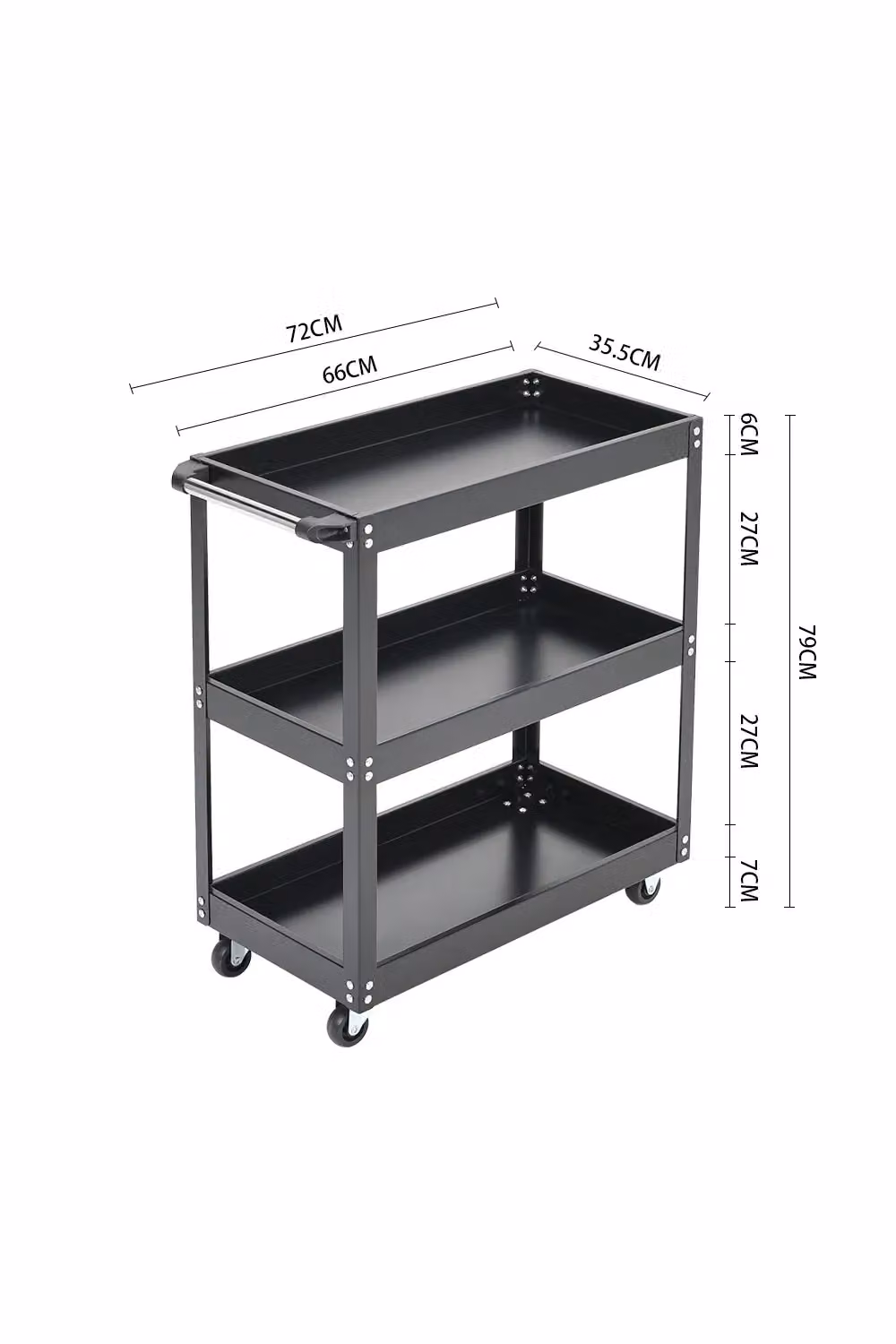 Living and Home 3-Tier Rolling Tool Cart and Multifunctional Kitchen Storage Trolley, Black, W/D/H: 79.0 x 35.5 x 66.0 cm – 6
