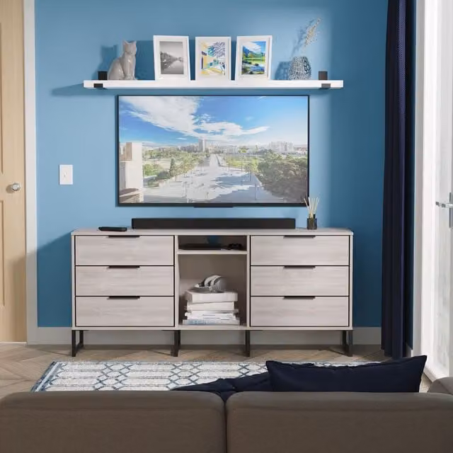 2 U Fuji 6 Drawer Sideboard in Light Grey, Ready Assembled