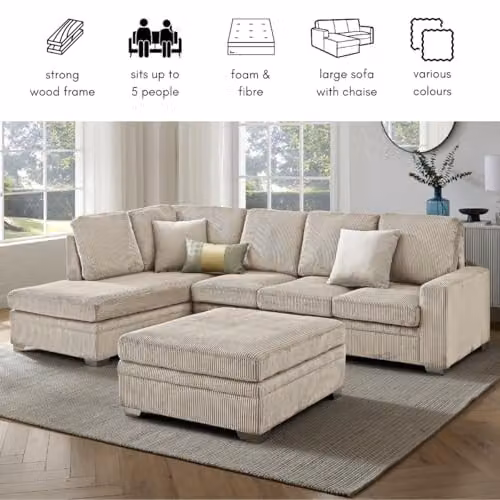 Home Detail Alcott Left-Hand Facing Corner Sofa in Brown and Beige Cord Fabric – 4