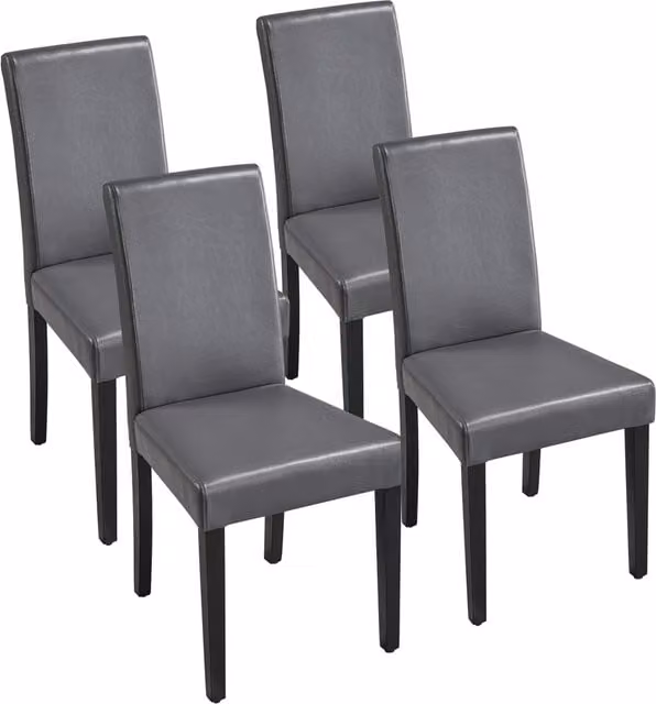 Yaheetech Set of 4 Modern High Back Padded Parson Dining Chairs in Grey Faux Leather