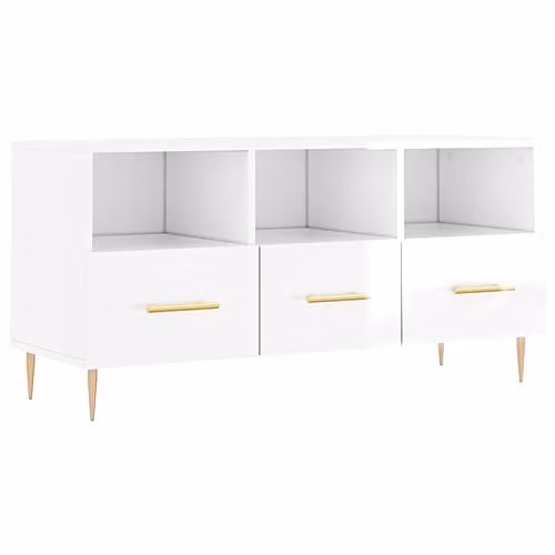 vidaXL Modern White TV Cabinet with Wood and Metal Construction and Media Compartments – 1