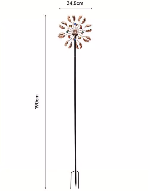 Livingandhome Bronze Metal Garden Wind Spinner with LED Light and Multicolour Accents