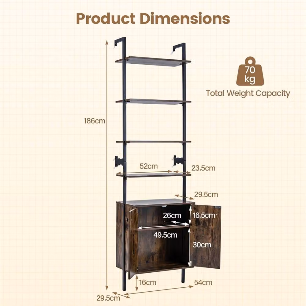 NESTLUNE Brown 7-Tier Metal Wall-Mounted Storage Rack, W: 100 cm, D: 60 cm, H: 186 cm – 2