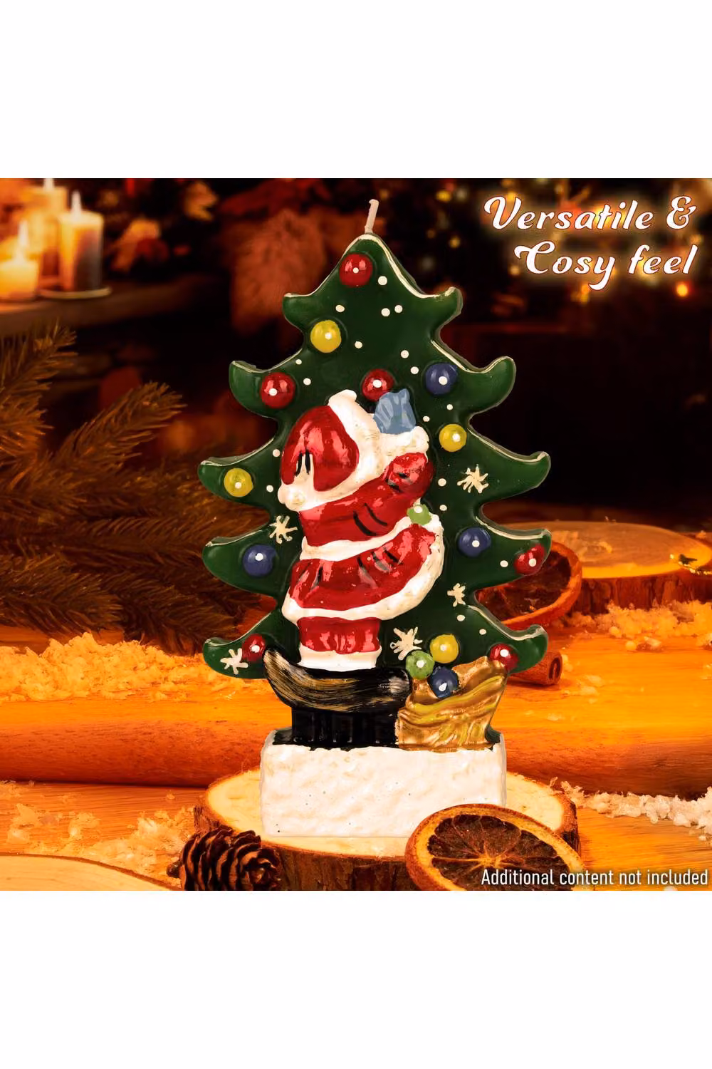Deco Express Christmas Santa and Christmas Tree Festive Candle in Multicolour and Green, W/D/H: 19.5 x 11.5 x 11.5 cm – 8