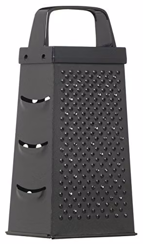 KitchenCraft Black Non-Stick Stainless Steel Four Sided Box Grater, W: 17.5 cm, H: 17.0 cm, D: 1.0 cm