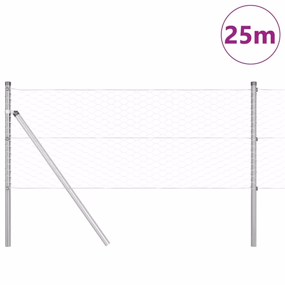 Berkfield Home Hexagon Fence in Silver Galvanised Steel, W: 0.6 m, L: 25 m – 2