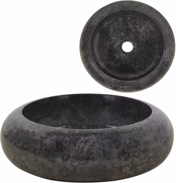 Berkfield Black Natural Stone Round Home Sink W: 40 cm, D: 12 cm, H: 12 cm