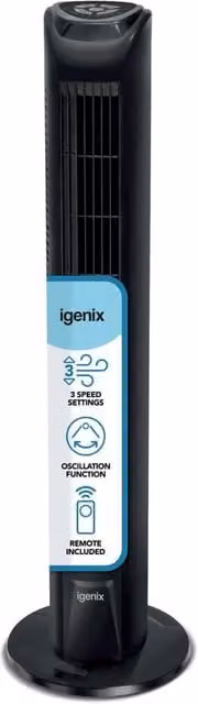 Igenix Black Tower Fan with Timer and Oscillation
