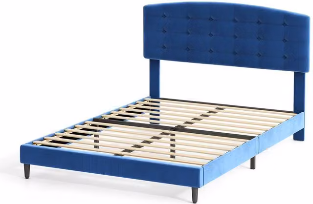 MCC Direct Cheyenne Blue Velvet Upholstered Double Bed Frame, W/D/H: 141 x 200 x 105 cm – 6