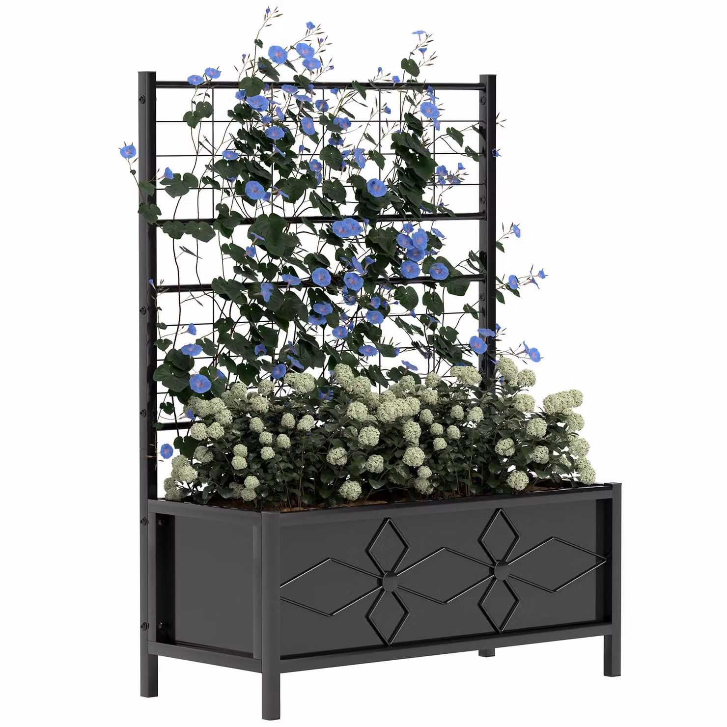 OUTSUNNY Metal Raised Garden Bed Planter Box with Trellis, Black, W/D/H: 90 x 40 x 120 cm – 2