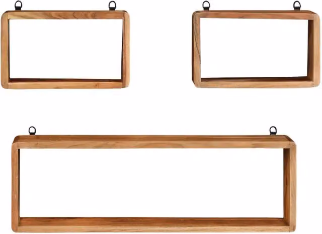 Berkfield Home 3 Piece Wall Mounted Cube Shelf Set in Brown Solid Acacia Wood