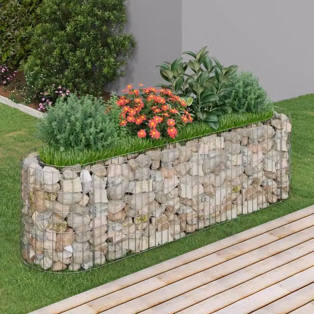 Berkfield Home Silver Galvanised Steel Stone Gabion Raised Bed W/D/H: 190 x 50 x 50 cm