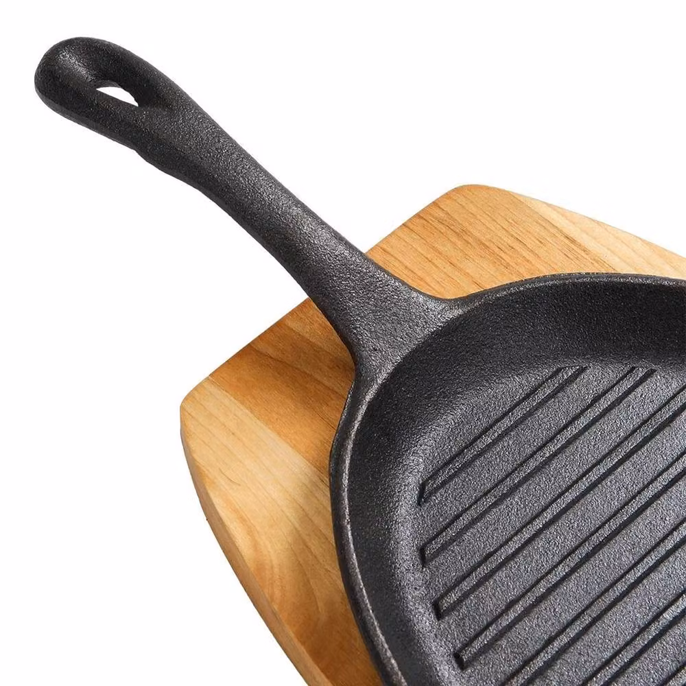 NESTLUNE Cast Iron Sizzler Steak Serving Sizzling Plate Griddle Grill Pan in Black, W: 100 cm, D: 15 cm – 3