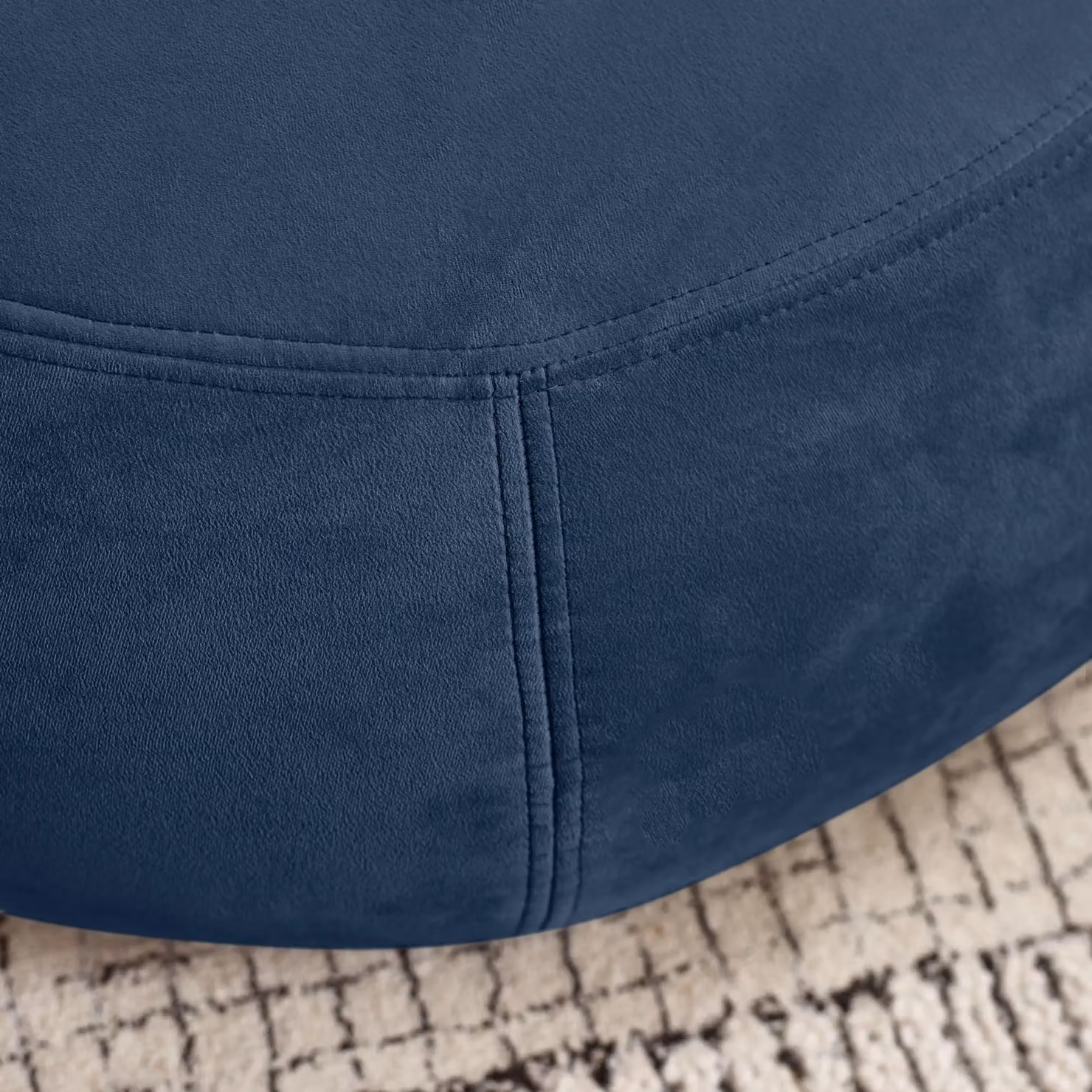 FurnitureboxUK Otis Round Soft-Touch Velvet Footstool in Navy Blue – 3