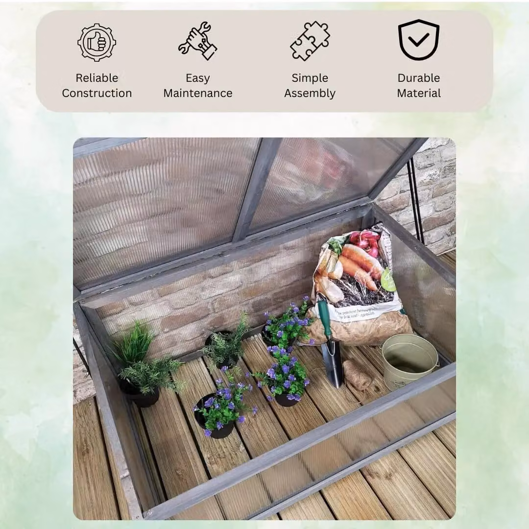 Marco Paul Mini Grey Cold Frame Greenhouse with Removable Polycarbonate Lid – 4