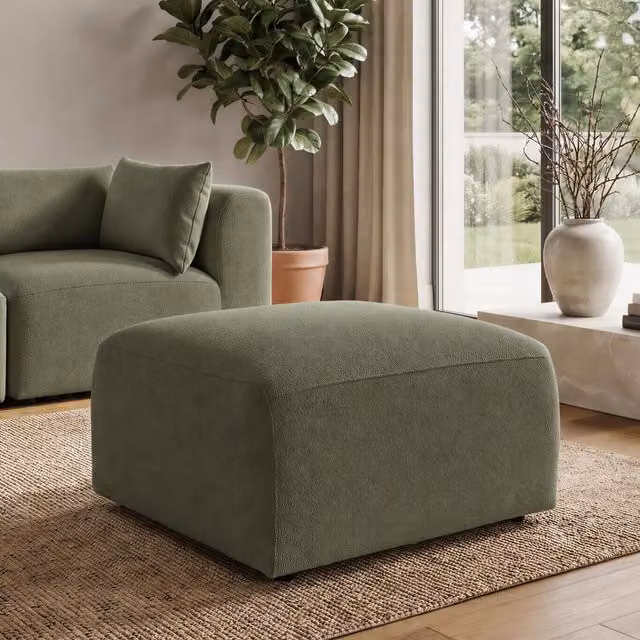 Furniturebox UK Drift Green Boucle Fabric Rectangular Footstool