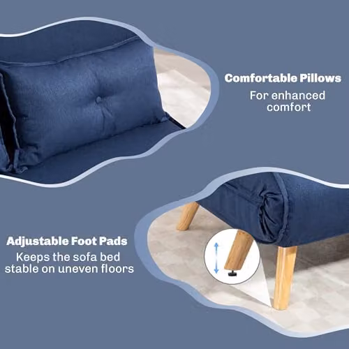 HOMCOM 2 Seater Click Clack Convertible Sofa Bed in Blue – 6