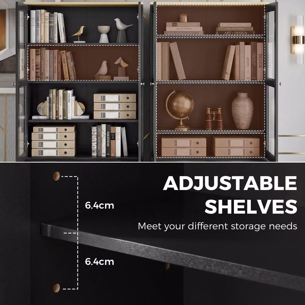 HOMCOM Modern Black Display Cabinet with Glass Doors and Internal Shelves – 5