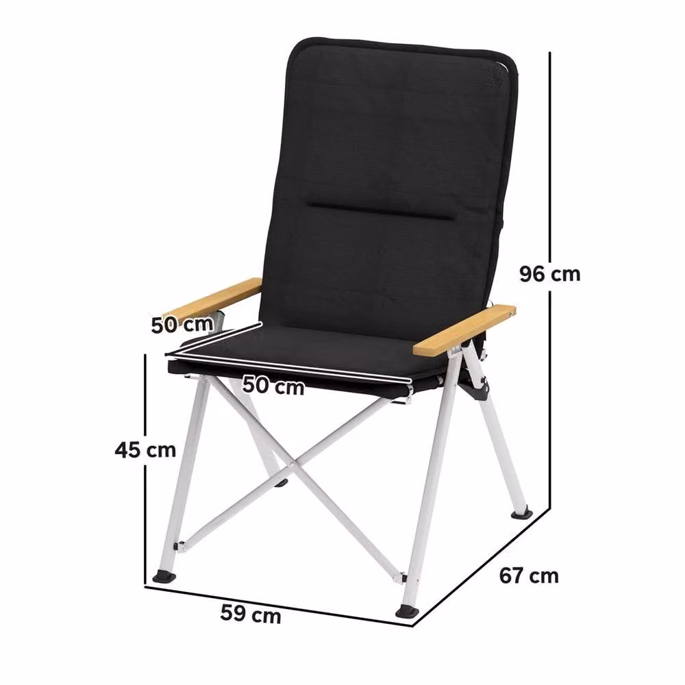 VOGREX Black Padded High Back Folding Recliner Outdoor Camp Chair with Armrests and Carry Bag – 2