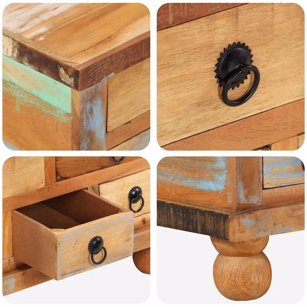 Berkfield Home Beautiful Reclaimed Wood Coffee Table, Multicolour, W/D/H: 70 x 70 x 38 cm – 4