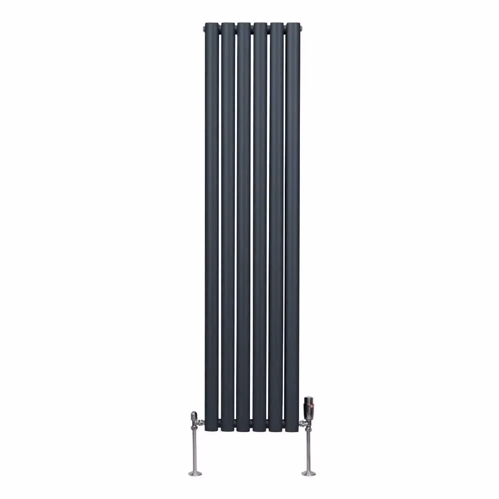 Monstershop Oval Column Radiator with Integrated Valves and Thermostat Head, Anthracite Grey, H: 160 cm, W: 36 cm – 2