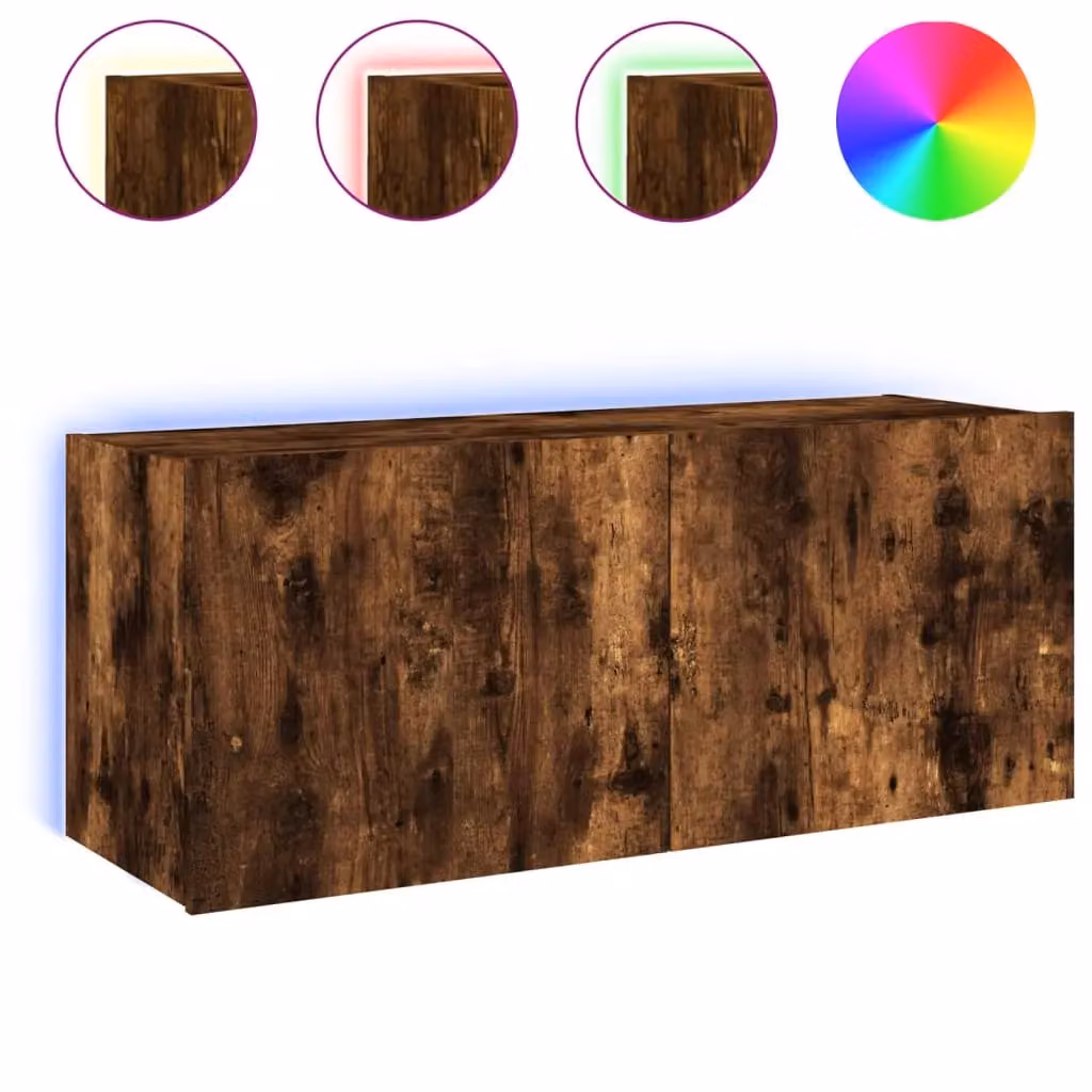 Berkfield Home Modern Wall-Mounted TV Cabinet with Integrated LED Lights in Smoked Oak Brown, W/D/H: 100 x 35 x 41 cm – 2