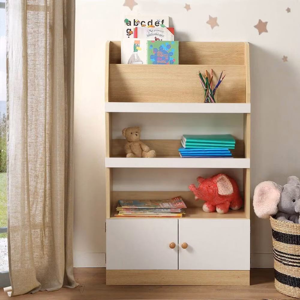 CALICOSY LEON Children's Storage Shelf with 2 Doors, Light Brown, H: 106 cm – 2