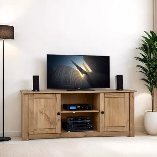 Seconique Panama Rustic Waxed Pine TV Unit in Brown, W/D/H: 120 x 40 x 50.5 cm – 3