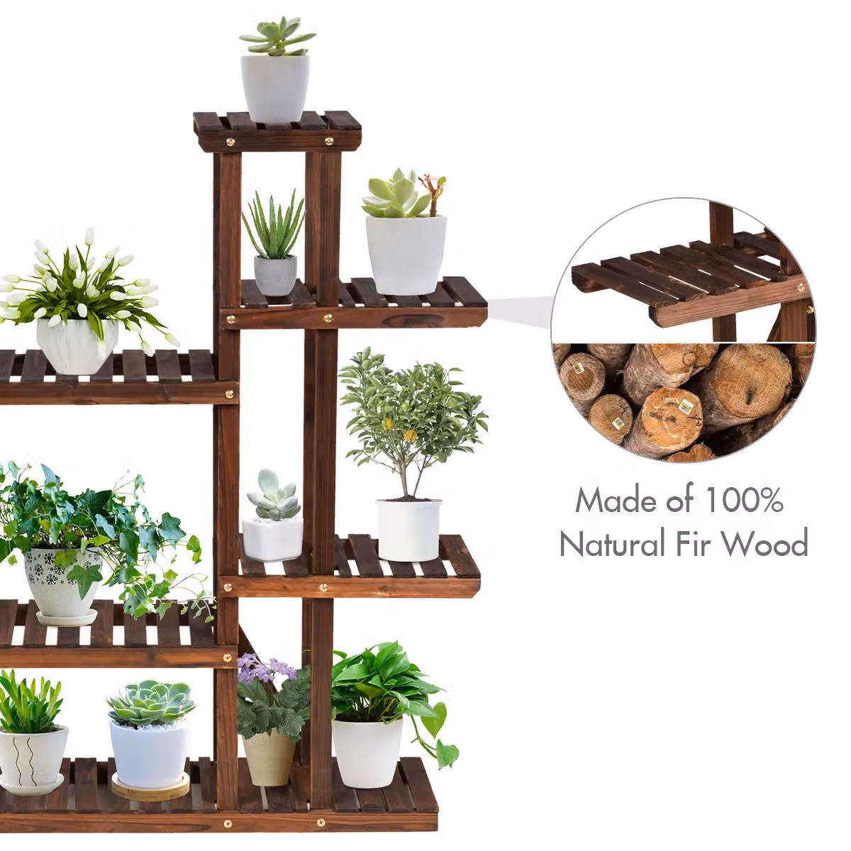 Costway 9 Tier Wood Plant Stand and Flower Display Rack in Natural Brown – 4