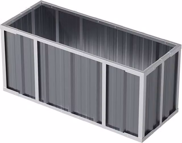 FLAVORA Grey Galvanised Steel Raised Garden Bed, W: 100 cm, D: 40 cm, H: 45 cm