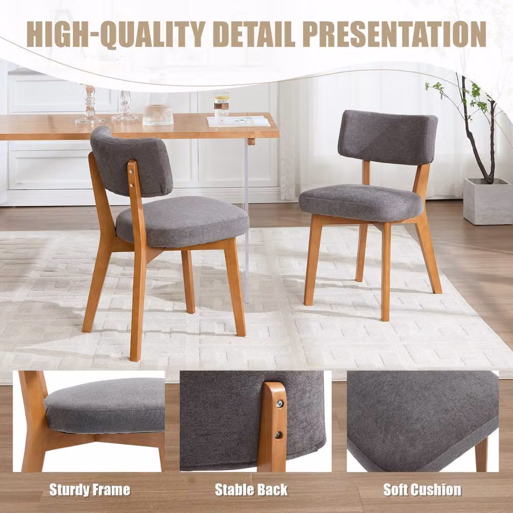 STILVORA Set of 2 Grey Fabric Dining Chairs with Solid Wood Frame – 4