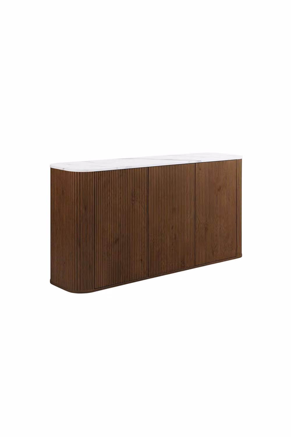 Birlea Kagu 3 Door Sideboard in Brown Walnut with Marble Effect and Fluted Ribbed Design – 6