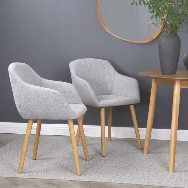 Home Garden Direct Luciano Dining Chairs with Armrests in Grey Textured Linen (Set of 2) – 1