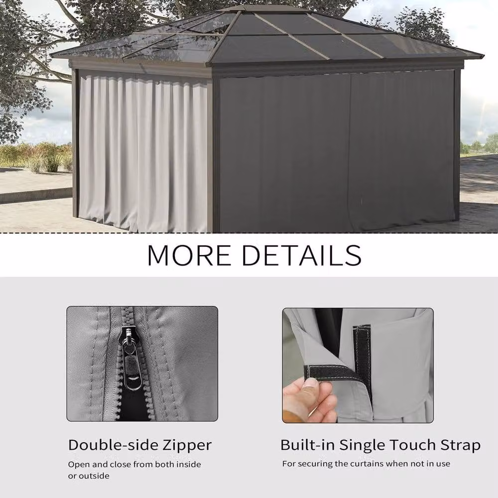 KORVIXA Universal Gazebo Replacement Sidewall Set in Grey Polyester – 4