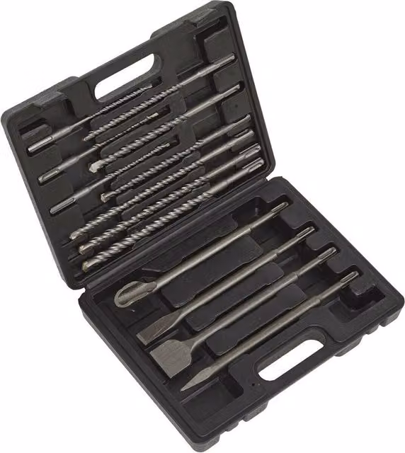 Loops 13 Piece SDS Plus Drill Bit and Flat Chisel Set in Metallics with Storage Case