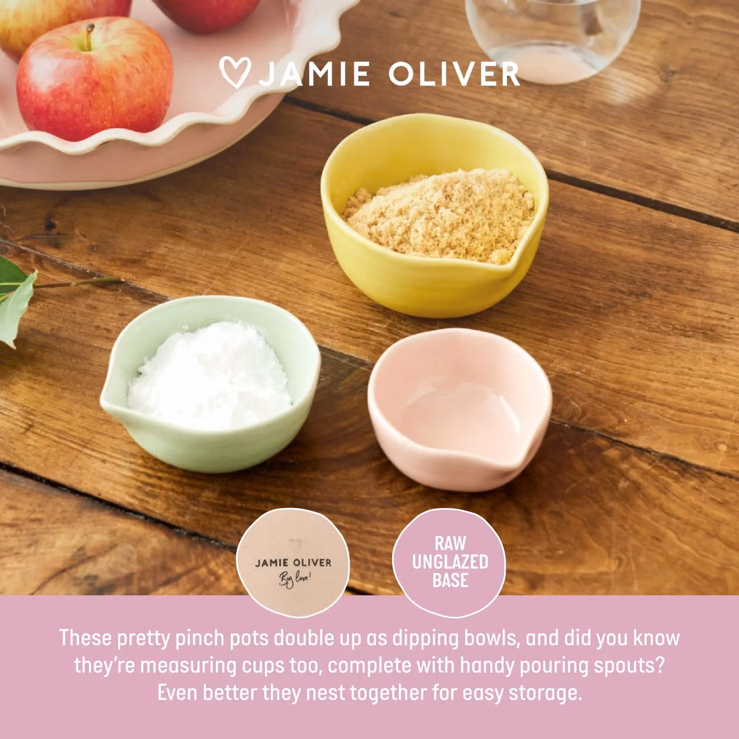 Jamie Oliver Big Love Nesting Pinch-Me Ceramic Stoneware Measuring Cup Set, Multicolour, Set of 3 – 5