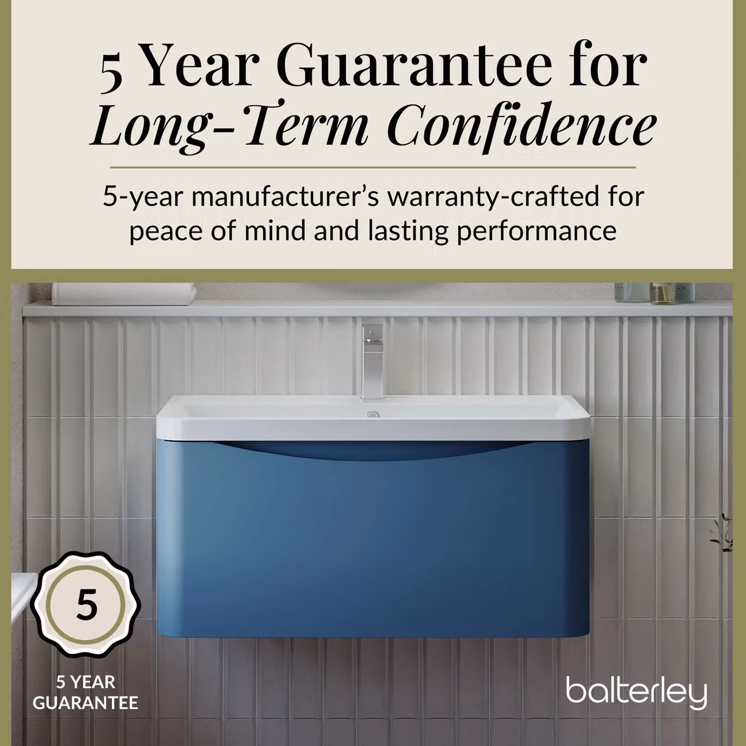 Balterley Wall Hung 1 Drawer Bathroom Vanity Unit and Basin, Satin Blue, Width: 75.5 cm – 3