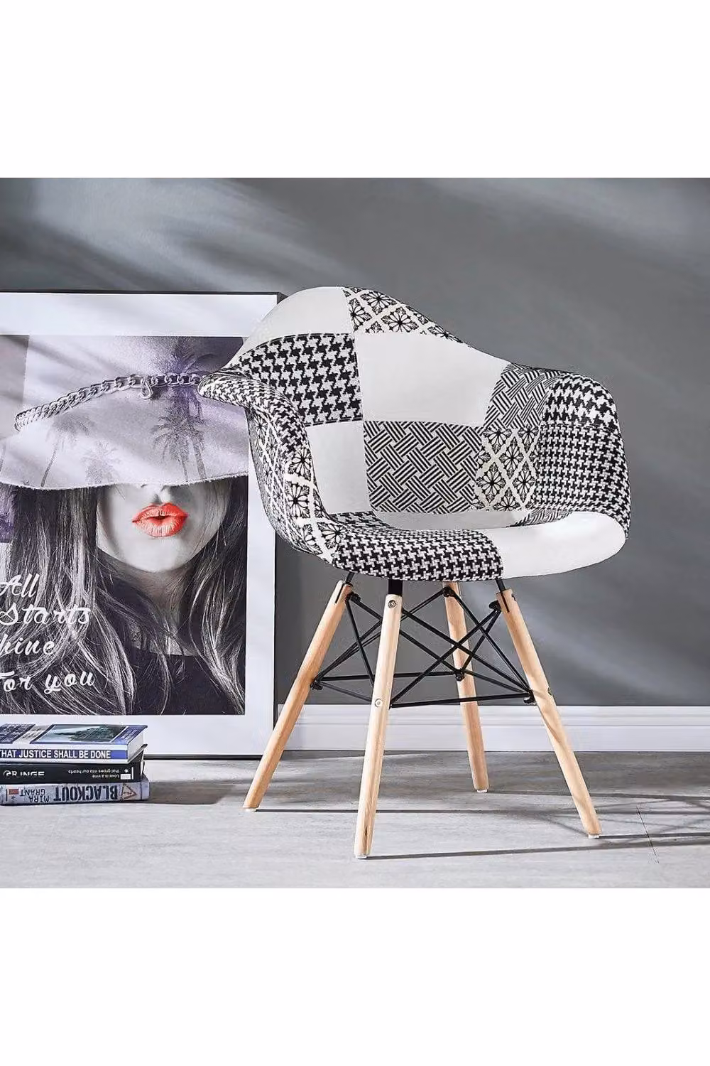 Life Interiors Mid-Century Abstract Patchwork Dining Chair in Black, White and Multicolour – 3