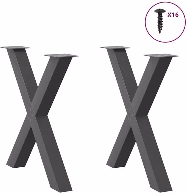 Berkfield Home Modern X-Shaped Dining Table Legs, 2 Piece Set, Anthracite Grey Powder-Coated Steel, H: 72.5 cm x W: 80 cm