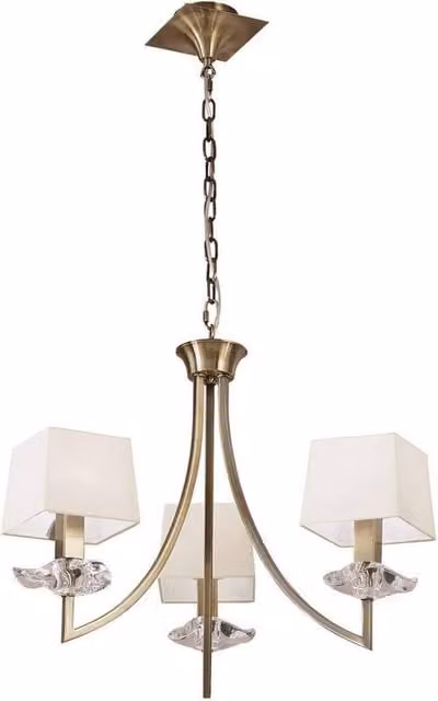 Netlighting Akira 3 Light Pendant Lamp with Beige Fabric Shades in Antique Brass and Gold – 1