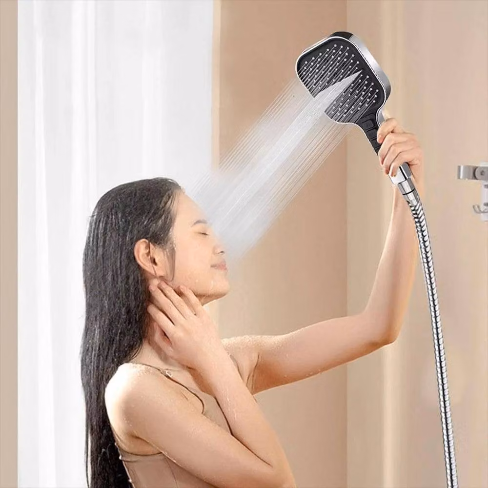 PAWNORA Large Universal Hand-Held Rain Shower Head in Silver and Chrome – 3