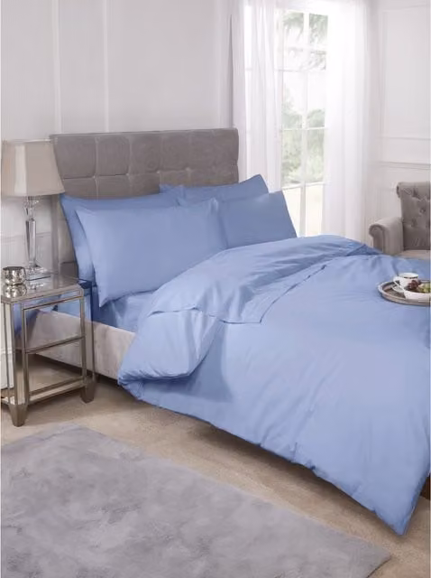 Peracle Blue Polycotton Percale Fitted Sheet, 180 x 200 cm