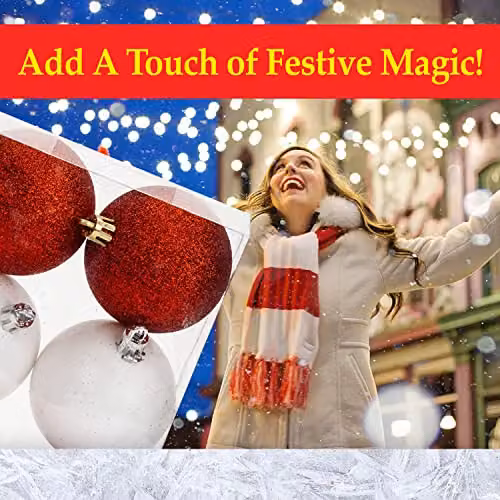 VFM e-Store Assorted Red, White and Gold Round Christmas Baubles, 7cm (4 Pack) – 6
