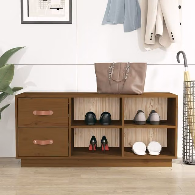 Berkfield Home Rustic Pine Shoe Bench in Honey Brown, W/D/H: 100 x 34 x 45 cm – 1
