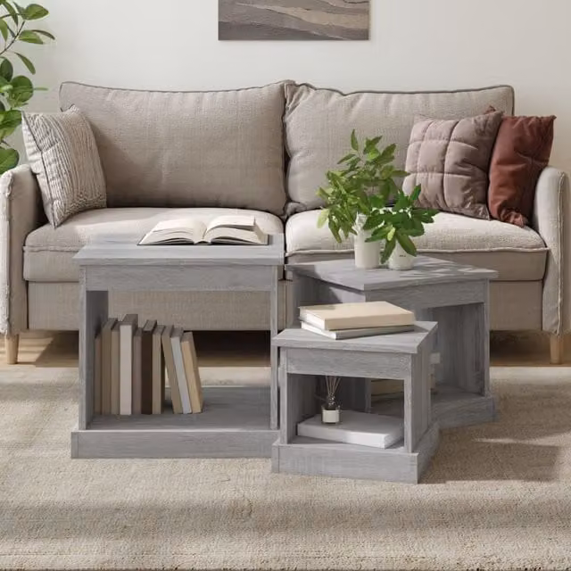 Berkfield Home Nesting Tables, 3 Piece Set in Grey Sonoma Engineered Wood – 1