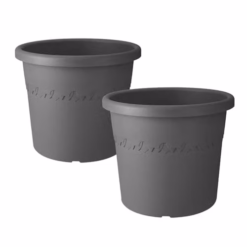Simpa Algarve Plastic Outdoor Flower Planter Pots, Set of 2, Anthracite, H 17.6 cm x Dia 21 cm – 3